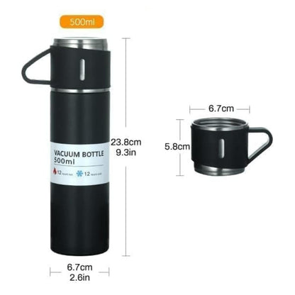 Steel Vacuum Flask Set with 3 Steel Cups Combo - 500ml