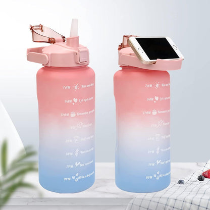 Motivational Water Bottle with Time Marker Sipper Straw and Stickers, with 3 in 1 bottle 2000ml 900ml 300ml Leakproof Measuring Set for Office Gym Travel Sports School