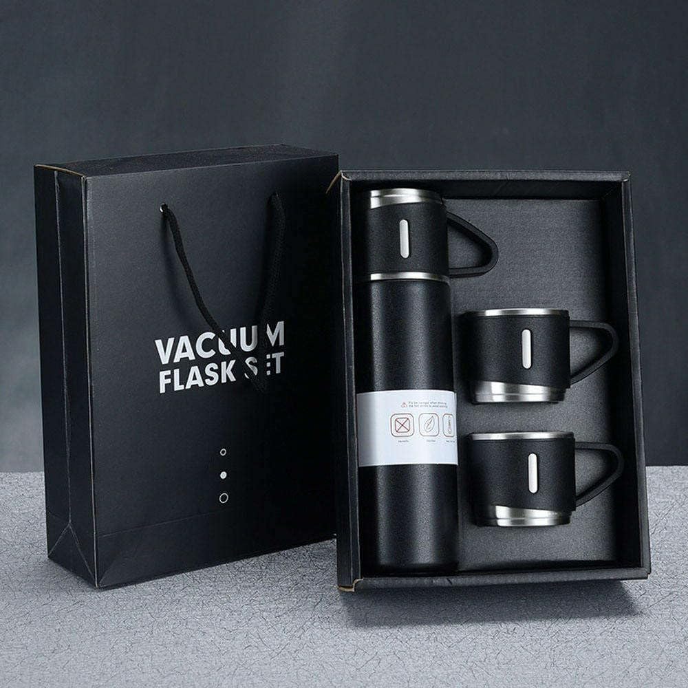 Steel Vacuum Flask Set with 3 Steel Cups Combo - 500ml